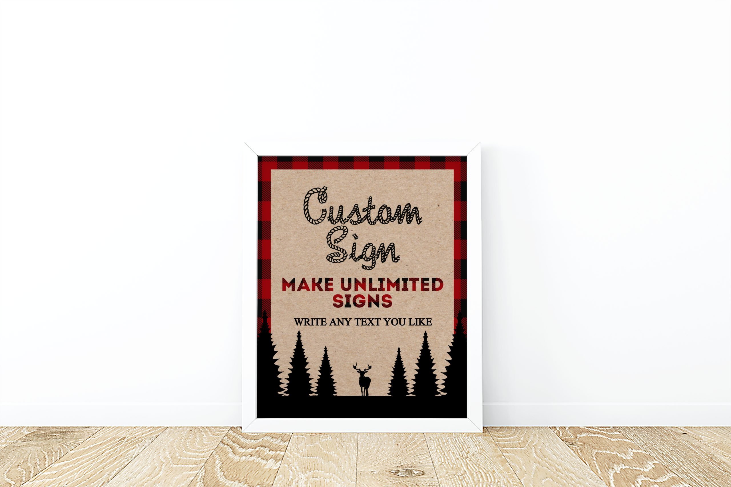 DECOR | SIGNS Editable Lumberjack Custom Sign, Red Plaid Design, PRINTABLE 8x10 Size.