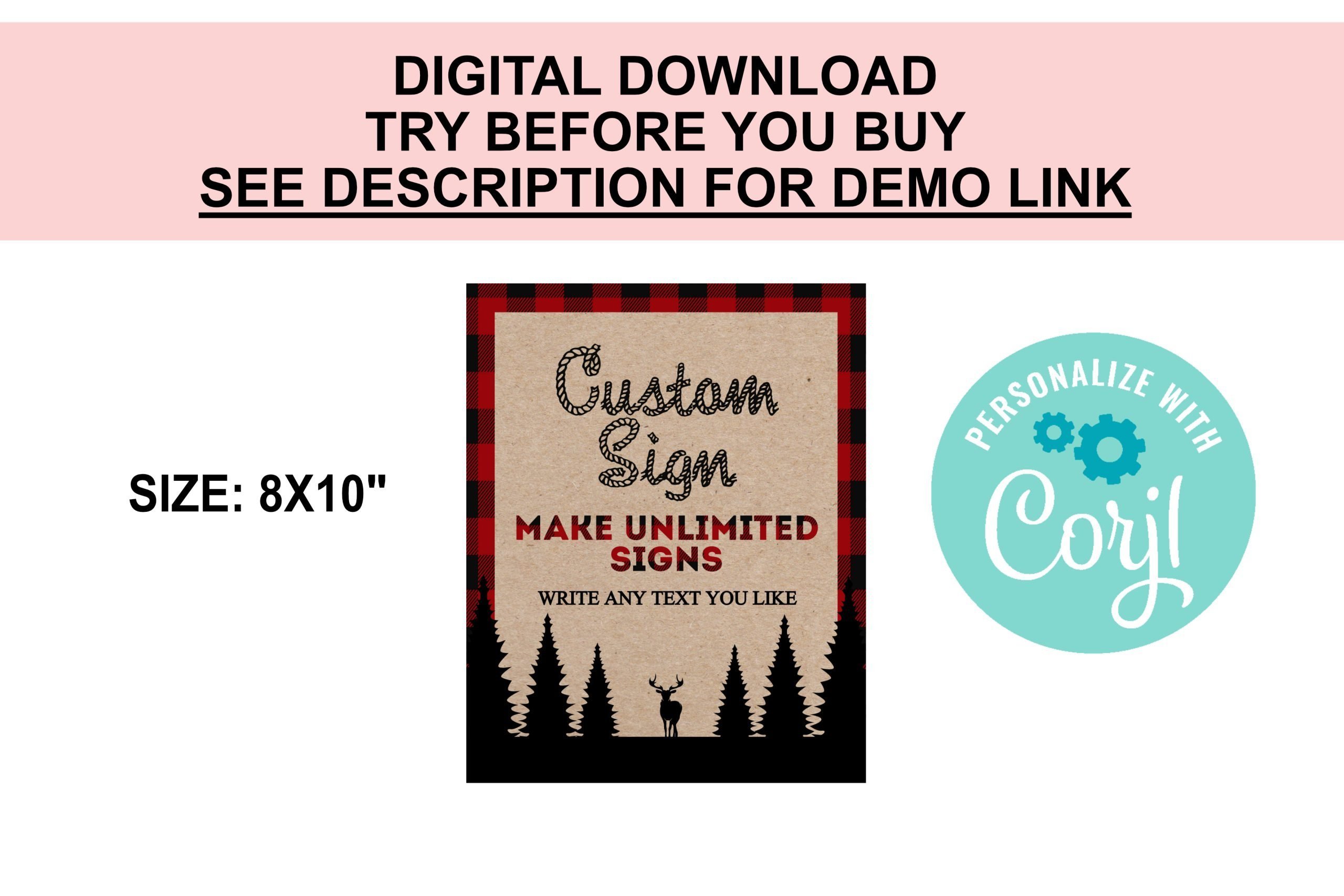 DECOR | SIGNS Editable Lumberjack Custom Sign, Red Plaid Design, PRINTABLE 8x10 Size.