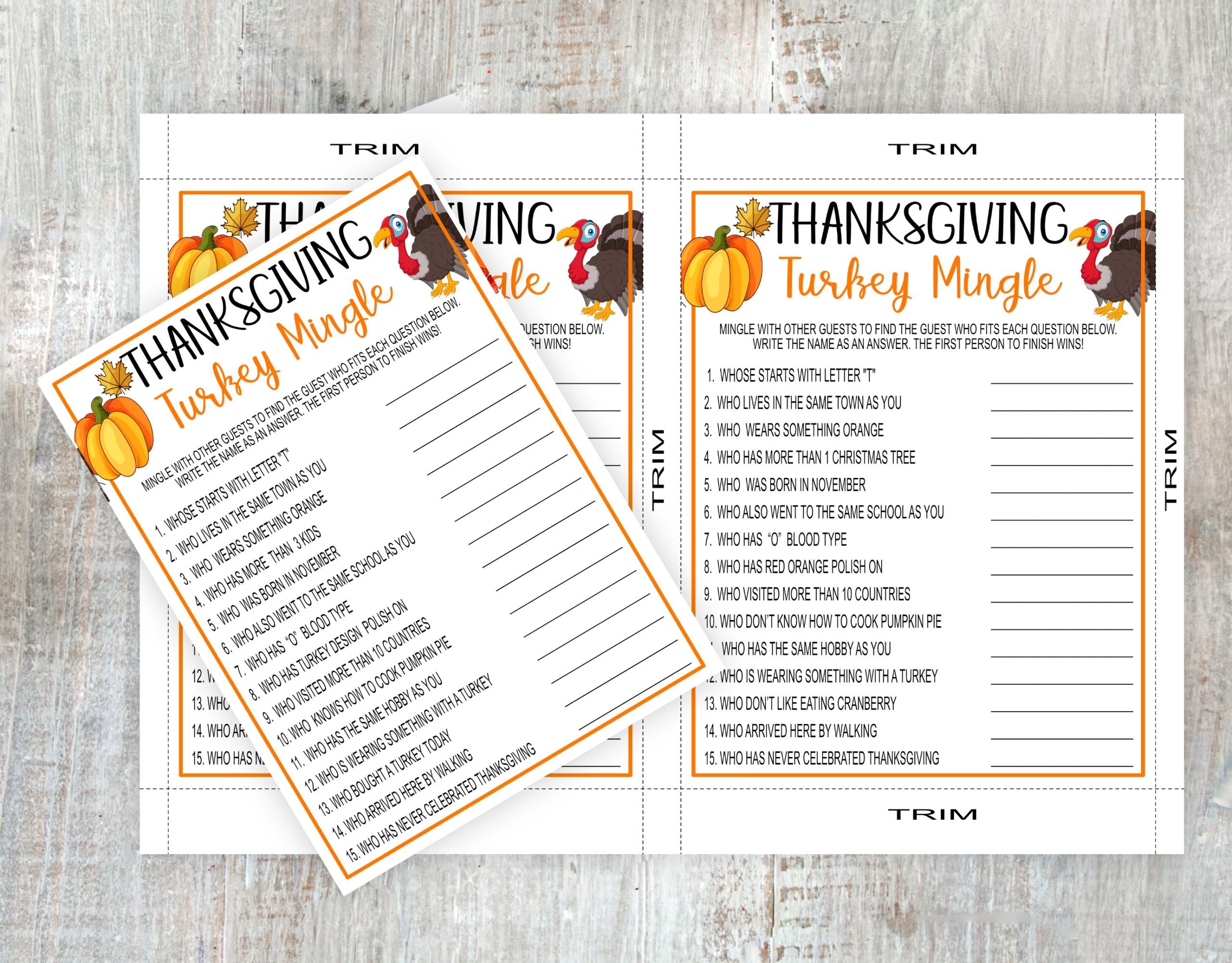 HOLIDAY Thanksgiving Turkey Mingle Printable Thanksgiving Game, Find the Guest, Turkey Day, Fun Game, Thanksgiving party Game for Adults Family_Fun_Game