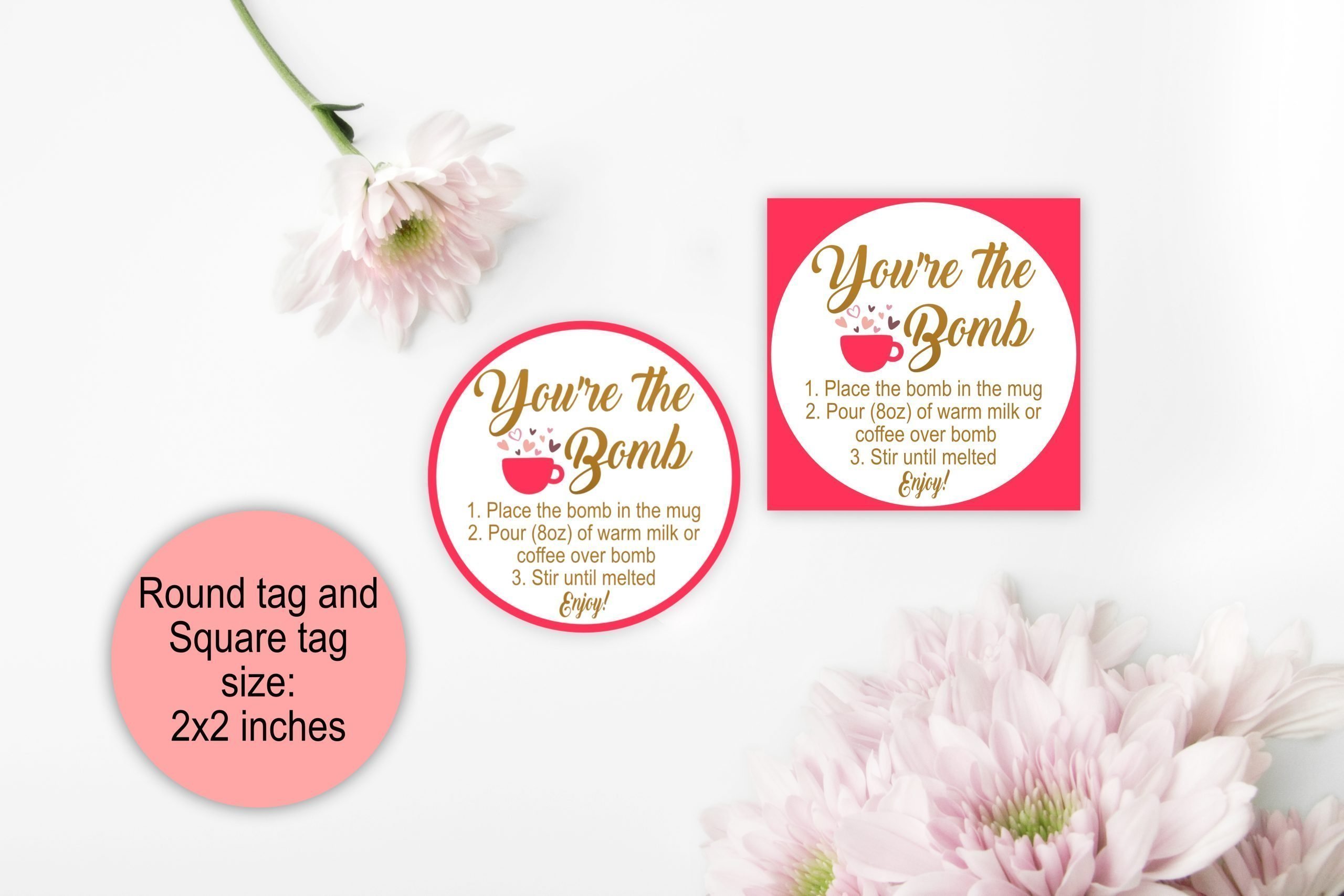 HOLIDAY Valentine Hot Cocoa Bomb Tag, Bomb Instructions,  Favor Tags ,Valentine Gift ,You’re The Bomb PRINTABLE 2x2" tags