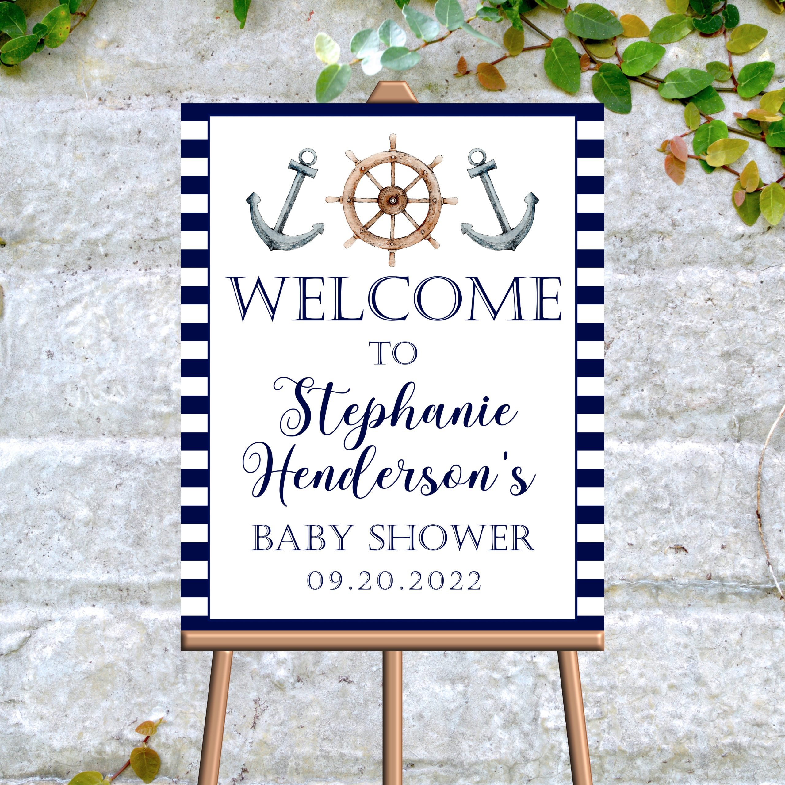 DECOR | SIGNS Editable Nautical Welcome Sign | Baby Shower Decor | Birthday Party | Bridal Shower Sign | Corjl Template | Digital Download | PRINTABLE anchor and ship wheel design
