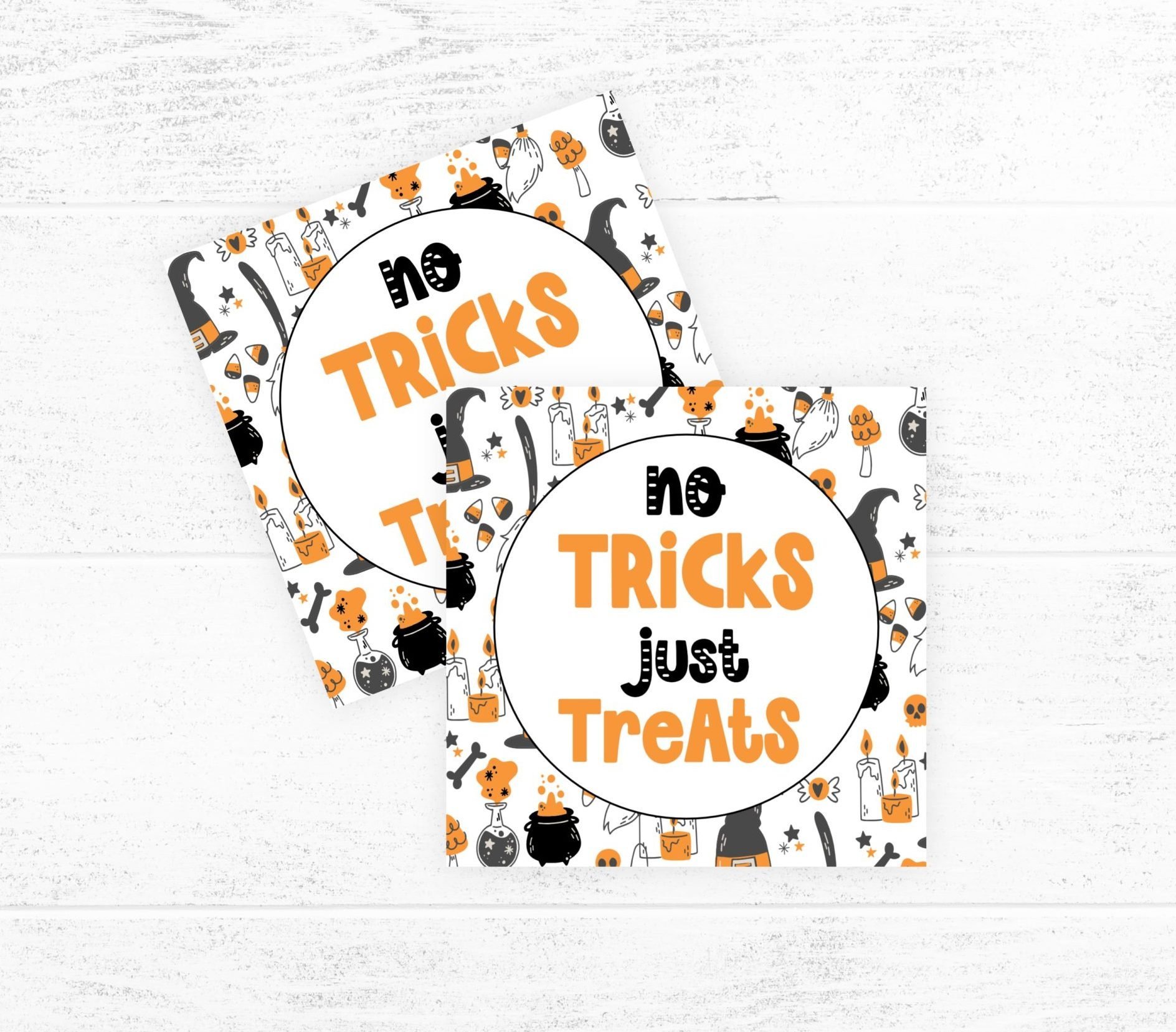 Gift Tags | Favor Tags Halloween No Tricks Just Treats Cookie Tag – Printable Favor Tag for Halloween Parties and Trick-or-Treaters Halloween classroom gift tag