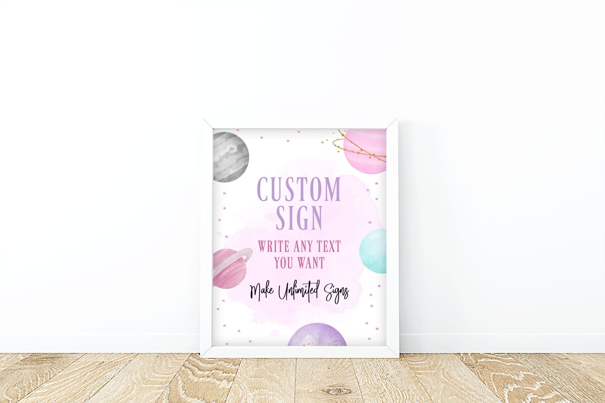 DECOR | SIGNS Editable Pink Purple Outer Space Custom Sign, Galaxy Themed Birthday and Baby Shower Decor Baby Shower Decorations