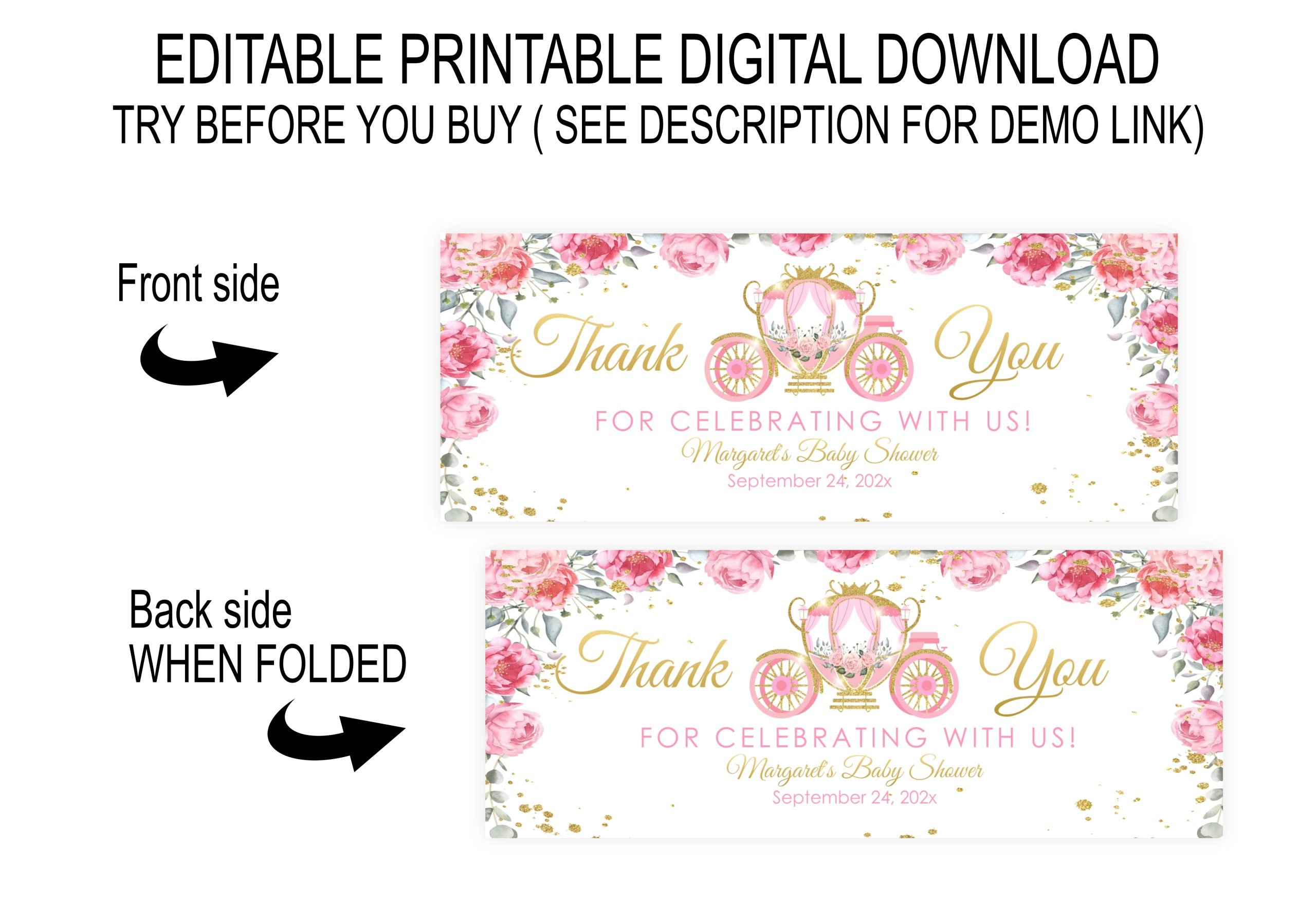 TAGS | LABELS Editable Princess Treat Bag Topper | Baby Shower Birthday Party | Pink Flower | Favor Label | Digital Download Birthday Party Favor Label