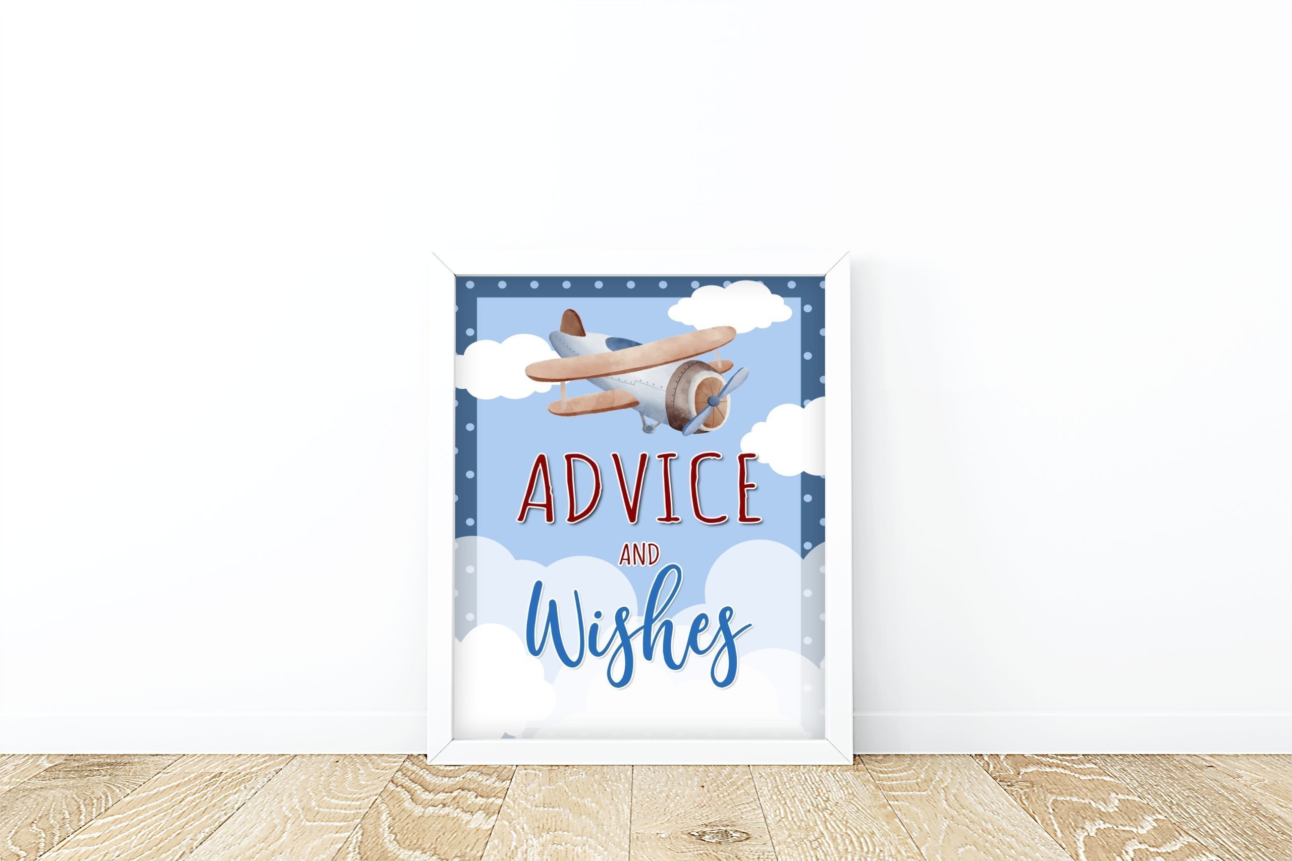 DECOR | SIGNS Advice and Wishes Sign | Airplane Blue Baby Shower Birthday Party Sign | Clouds Digital PRINTABLE | Blue Boy Airplane Sign Table Decor advice and wishes sign