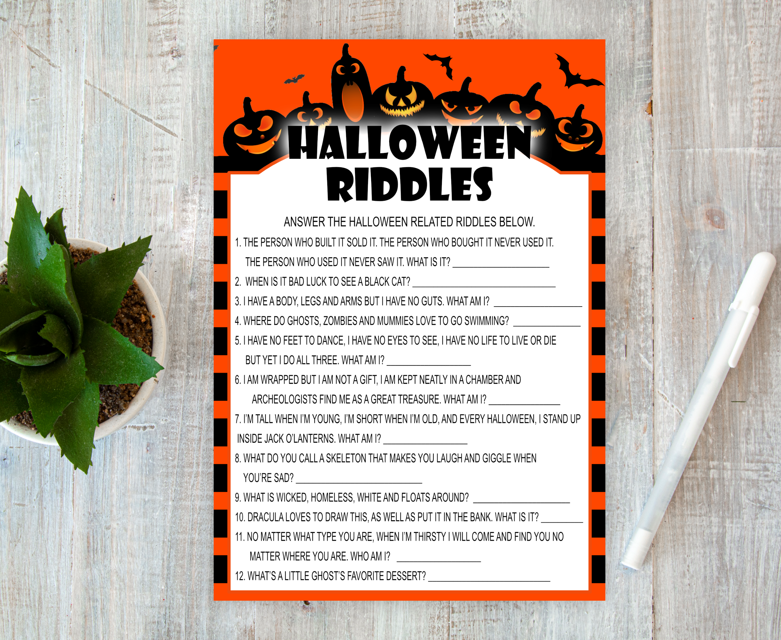 Halloween Halloween Riddles Party Game, PRINTABLE, Fun for Kids and Adult Adults