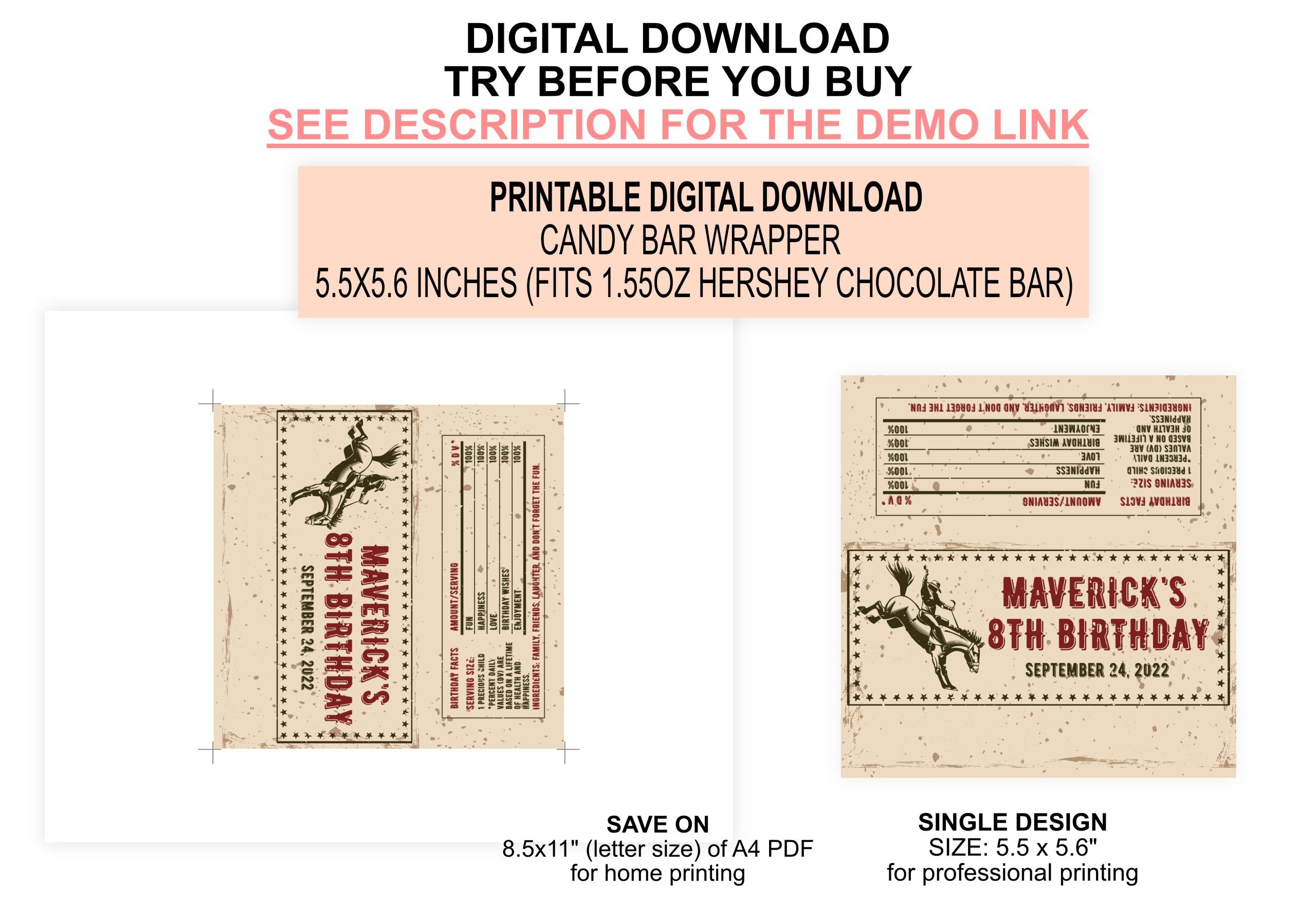 Candy Bar Wrapper Editable Rodeo Candy Bar Wrapper Label – Rustic Cowboy Birthday Party Favor – Corjl Template Chocolate Bar Wrapper Template