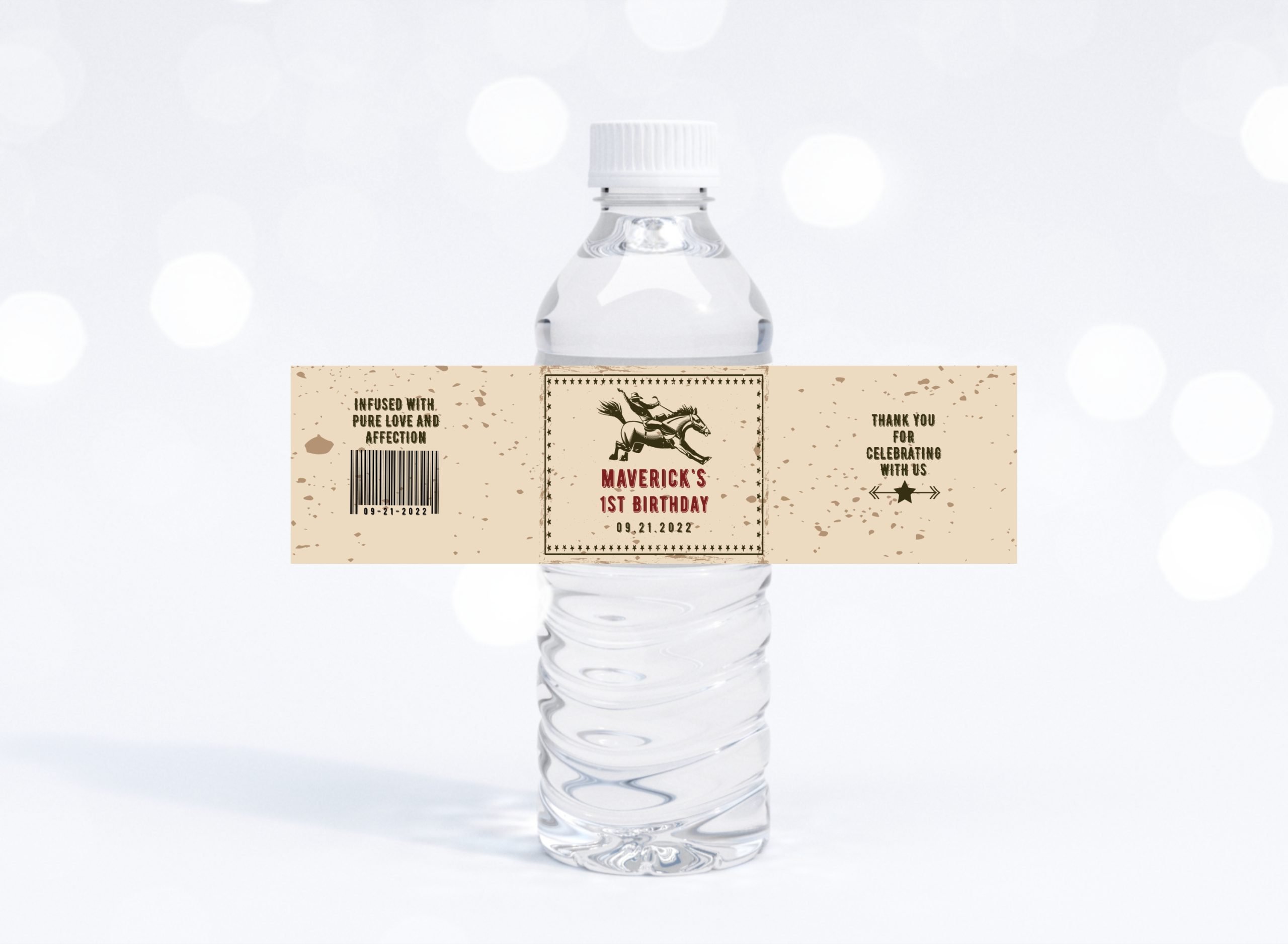 TAGS | LABELS Editable Rodeo Water Bottle Label – Cowboy Cowgirl Birthday Rustic PRINTABLE Corjl template