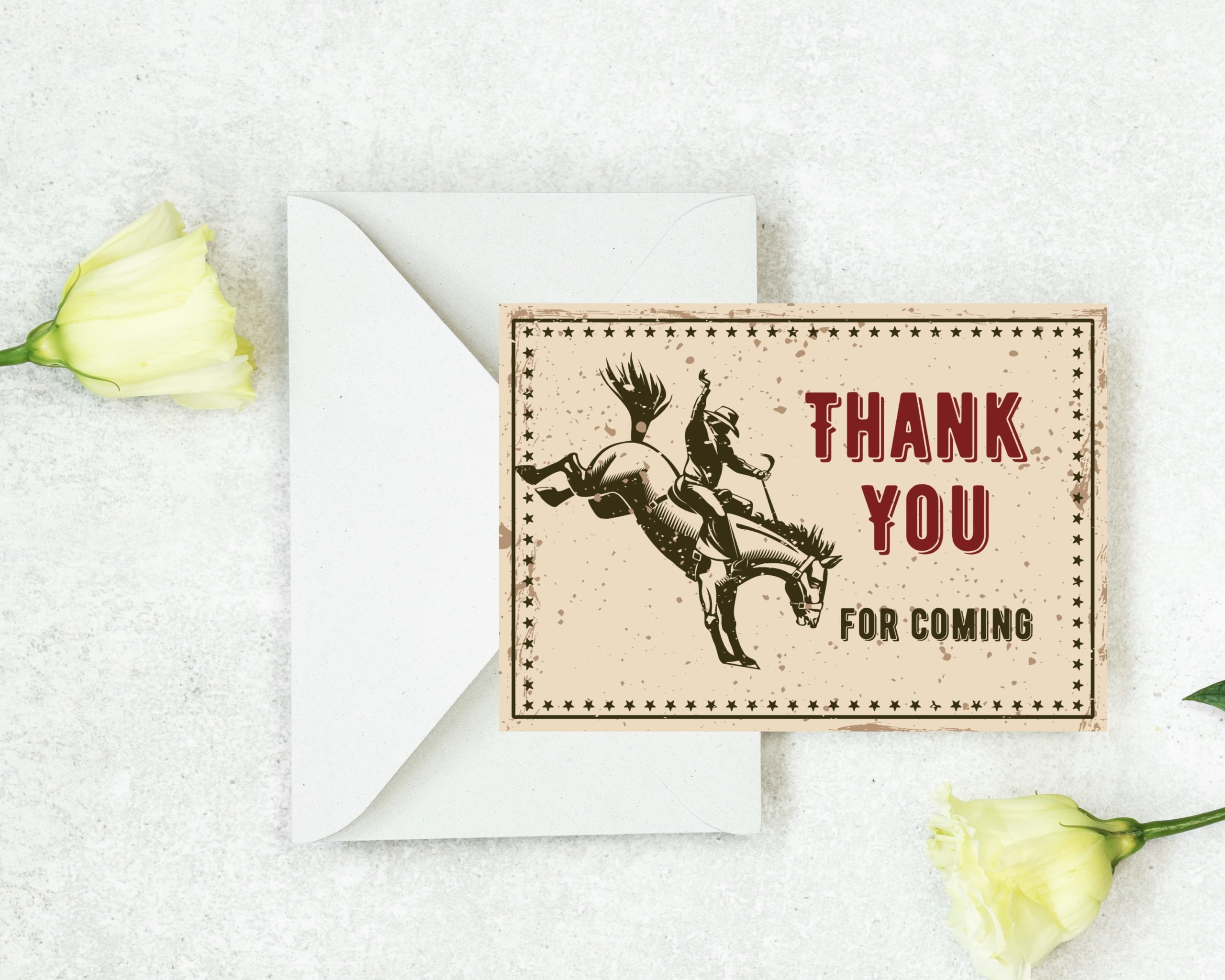 THANK YOU CARDS Editable Rodeo Thank You Card – Printable Cowboy Rustic Horse Theme – Corjl Template 3.5x5" Card Size