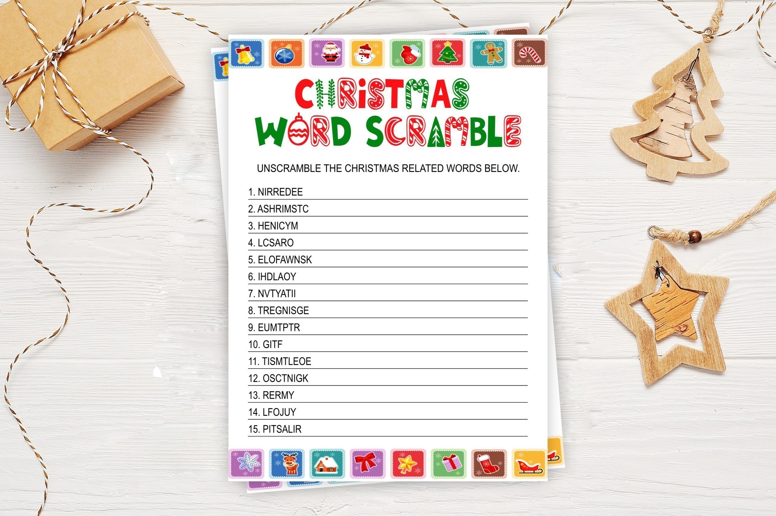Christmas Christmas Word Scramble Game, Fun Printable Activity Adults