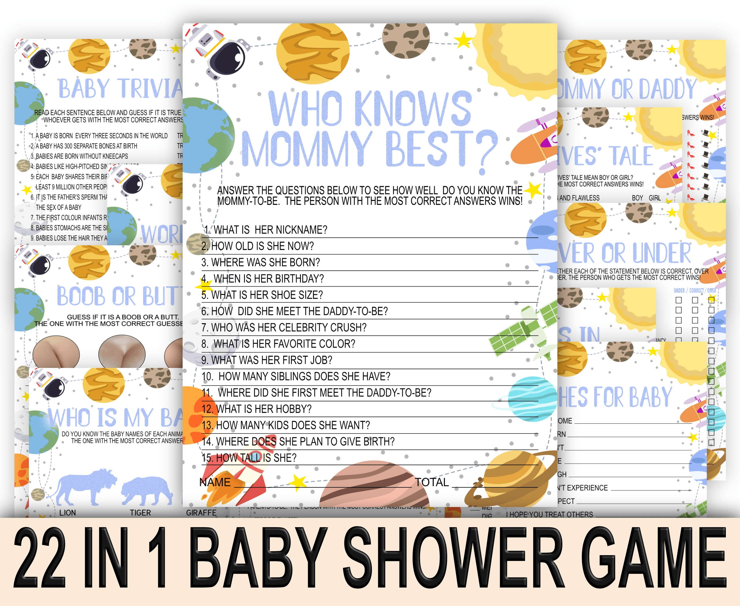 BABY SHOWER Galactic Adventure Baby Shower Games Bundle Pack Astronaut Baby Shower Games
