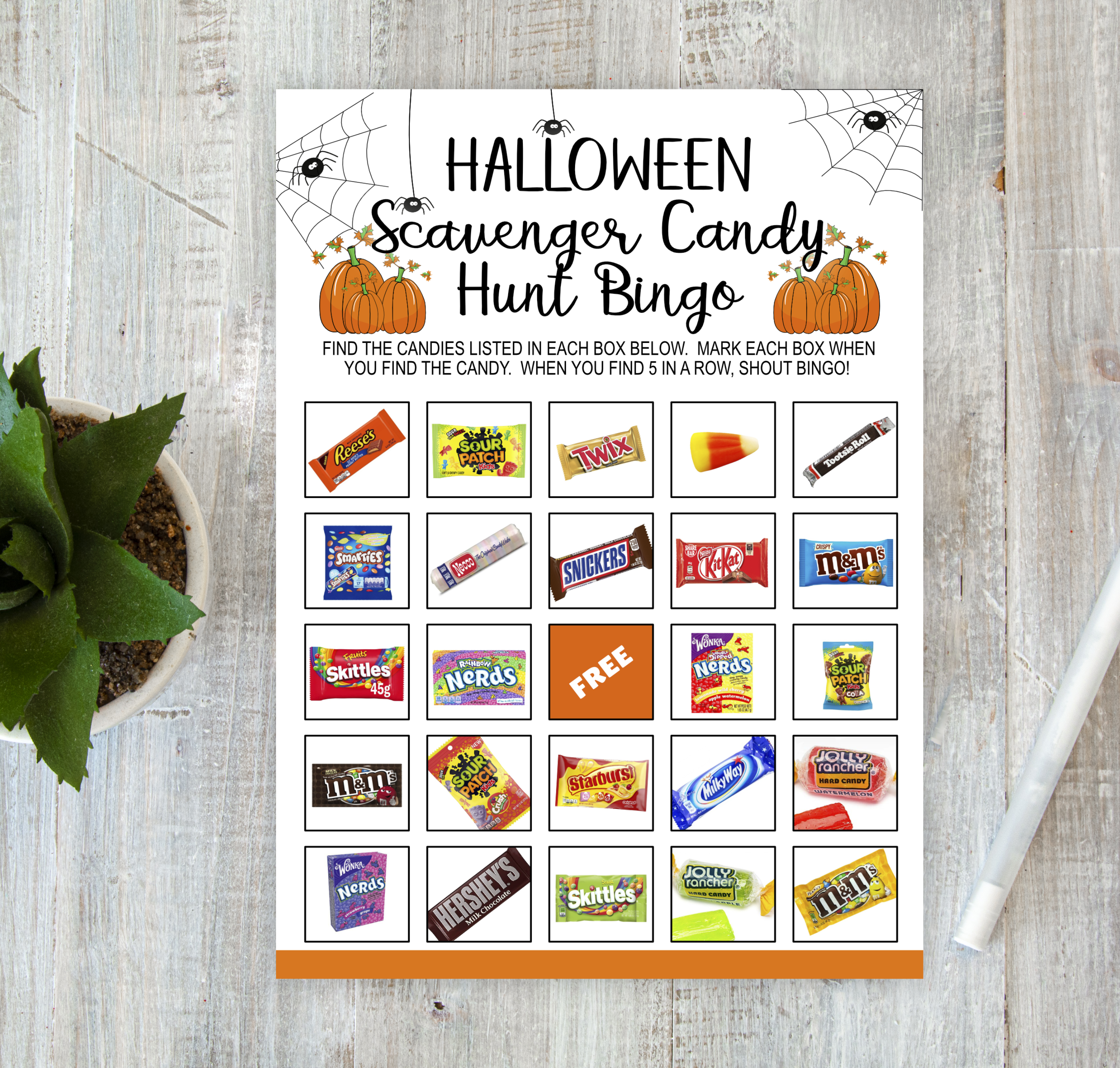 Halloween Halloween Scavenger Candy Hunt Bingo Game – Printable for Kids and Adults Exciting and fun activity for families and friends