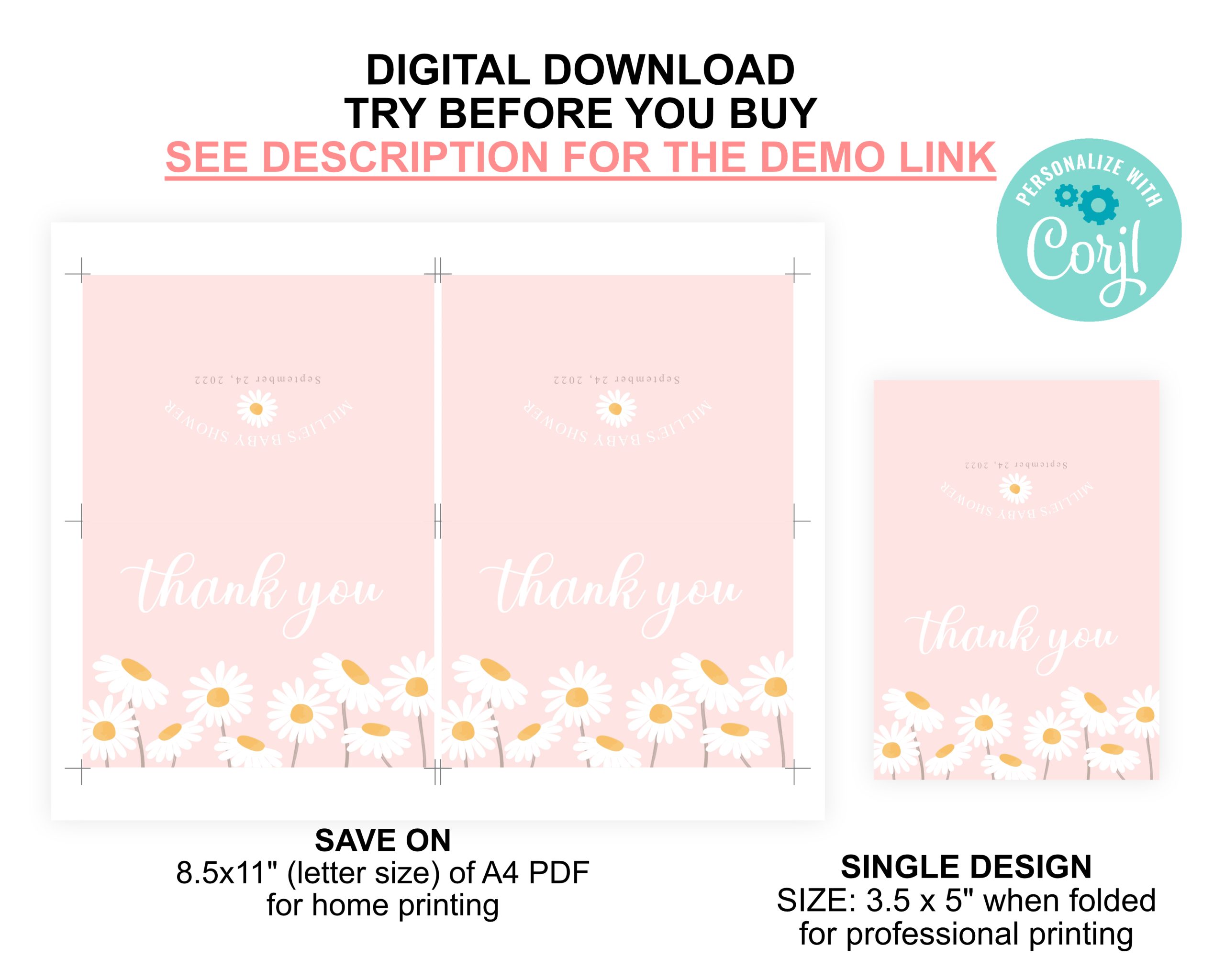 BABY SHOWER Editable Daisy Baby Shower Invitation Set with Daisy Floral Design, Diaper Raffle, Thank You Card, and Books for Baby Card Baby Shower Diaper Raffle Card