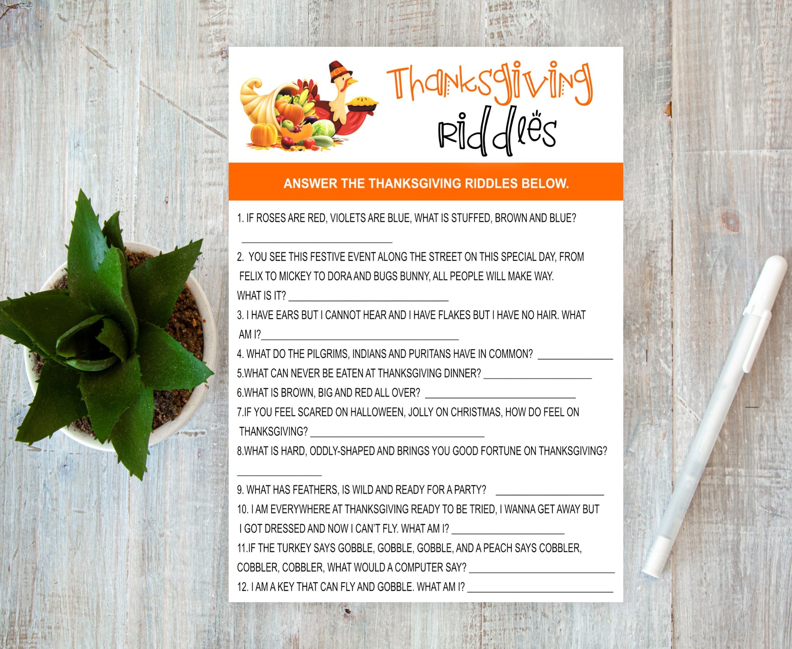HOLIDAY Thanksgiving riddle game turkey day game, thanksgiving day, fun game printable clear prints