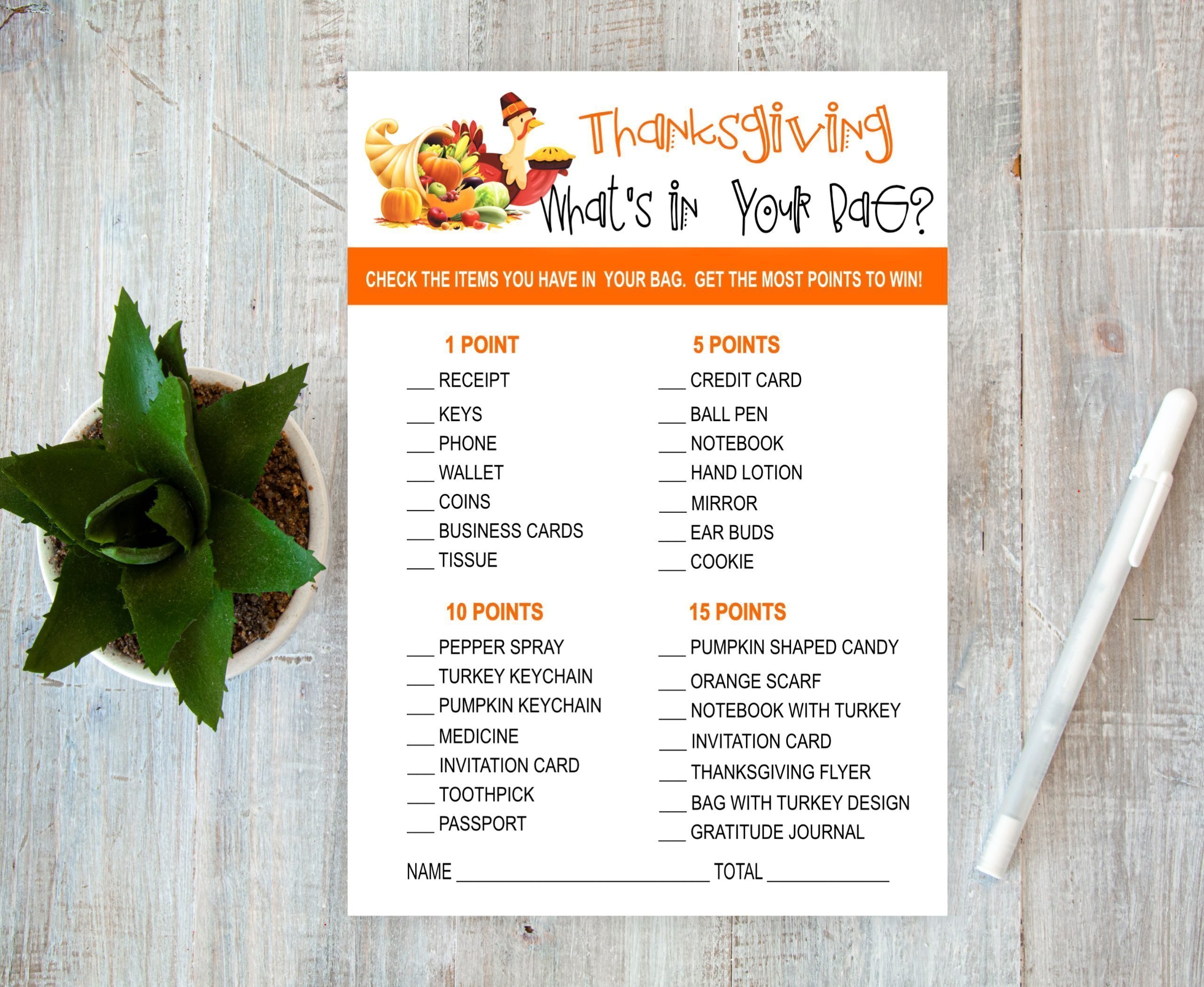 HOLIDAY Thanksgiving What’s In Your Bag Printable Fun Thanksgiving Day Game games_for_adults