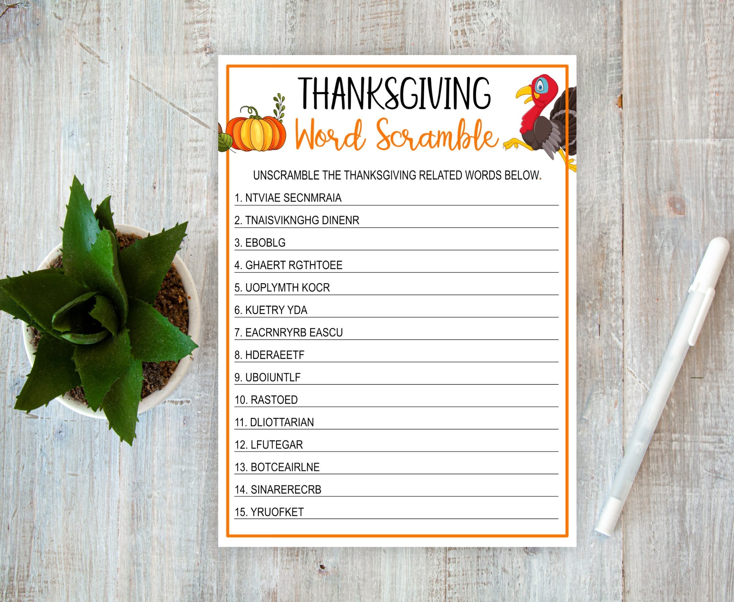 HOLIDAY Thanksgiving Word Scramble Game, Fun and Engaging Thanksgiving Printable Activity Downloadable