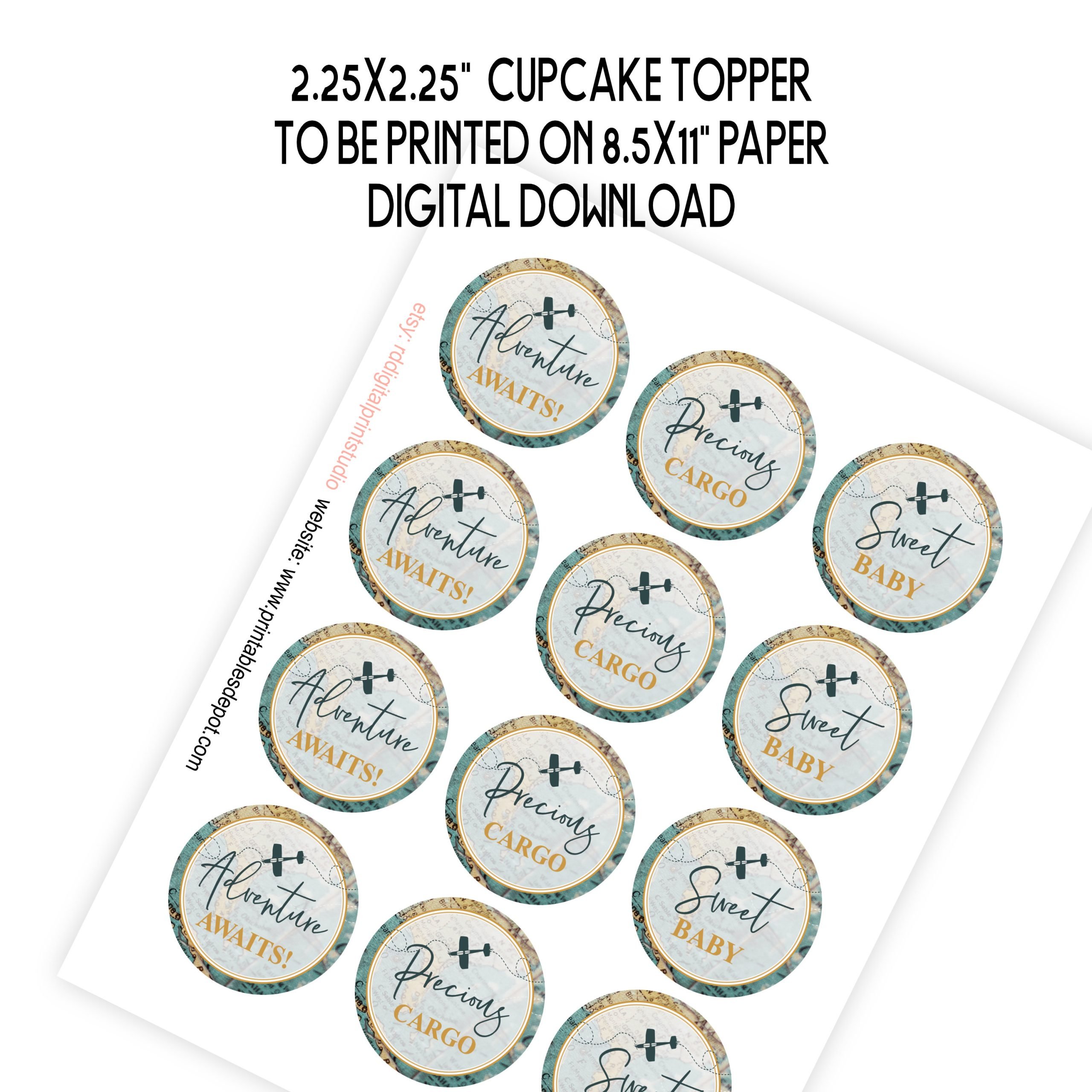 Cupcake Toppers Travel Cupcake Toppers & Favor Tags | Baby Shower Party Decor | Sweet Adventure Awaits | PRINTABLE adventure-themed baby shower
