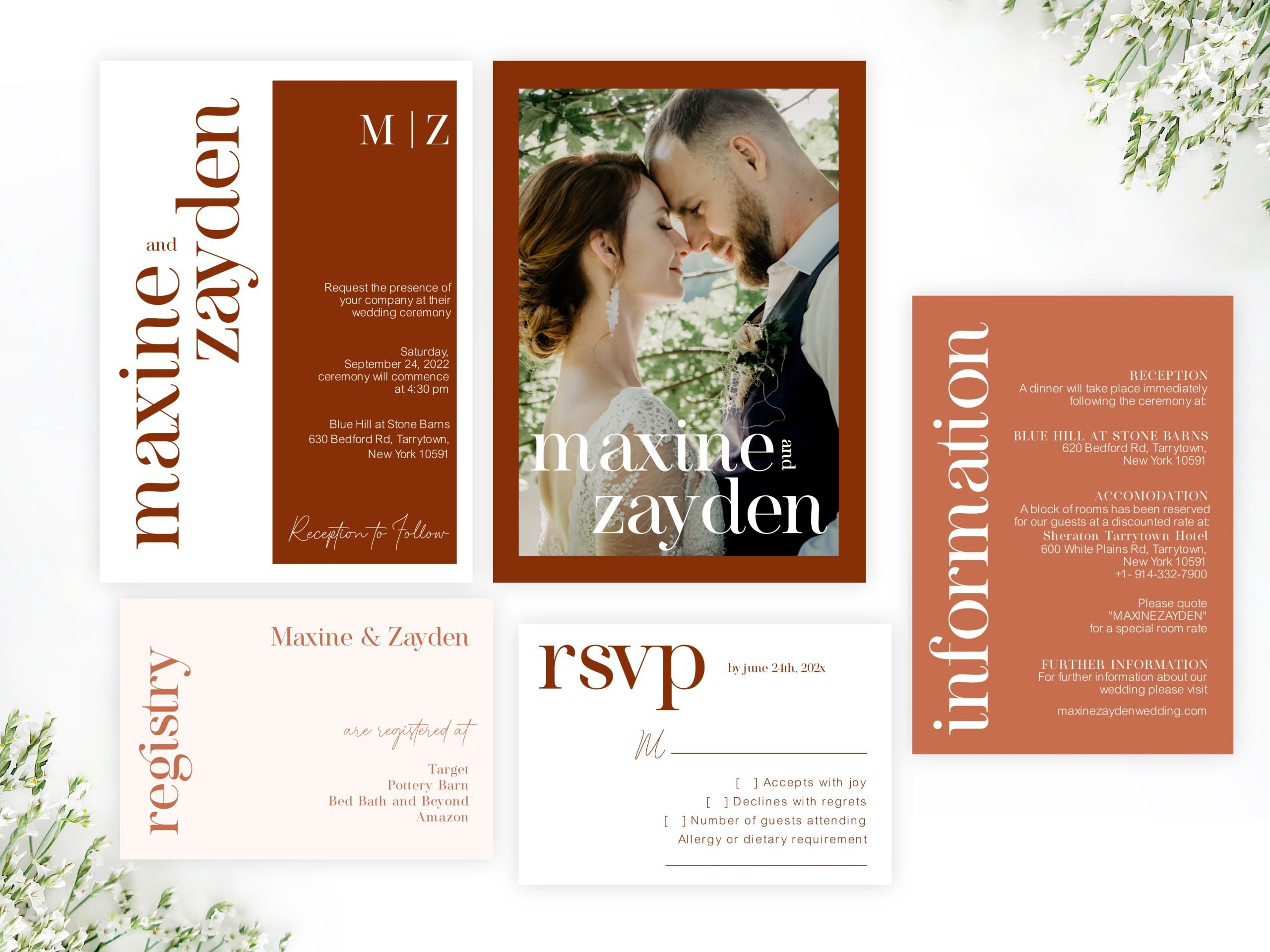 WEDDING Editable Terracotta Wedding Invitation Set Bundle Editable Corjl wedding invitation set