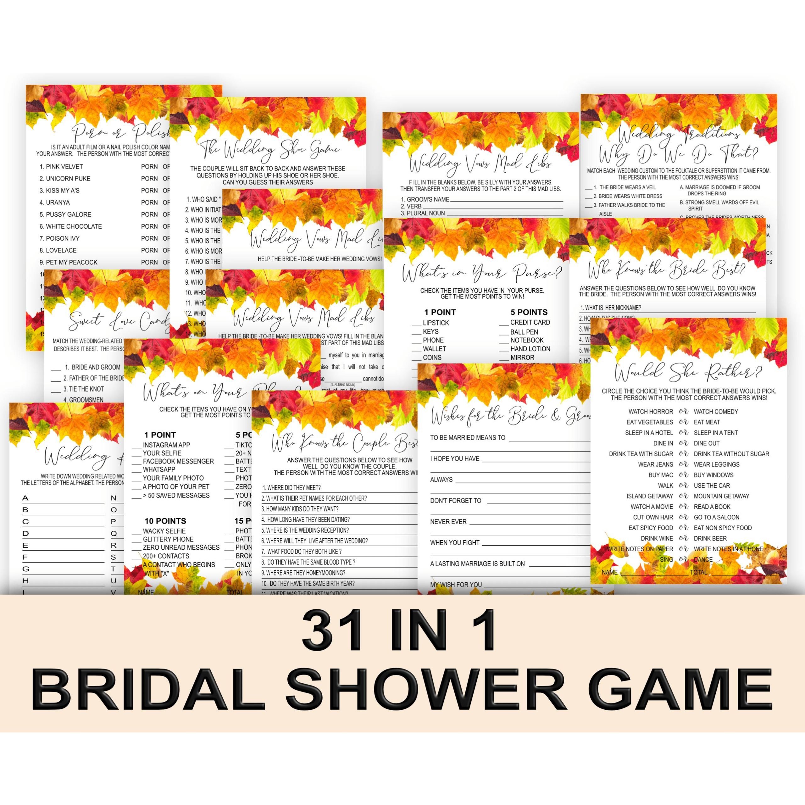 Bridal Shower Games Autumn Bridal Shower Games Bundle with 31 Fun and Festive Games Printable Affordable bridal shower games